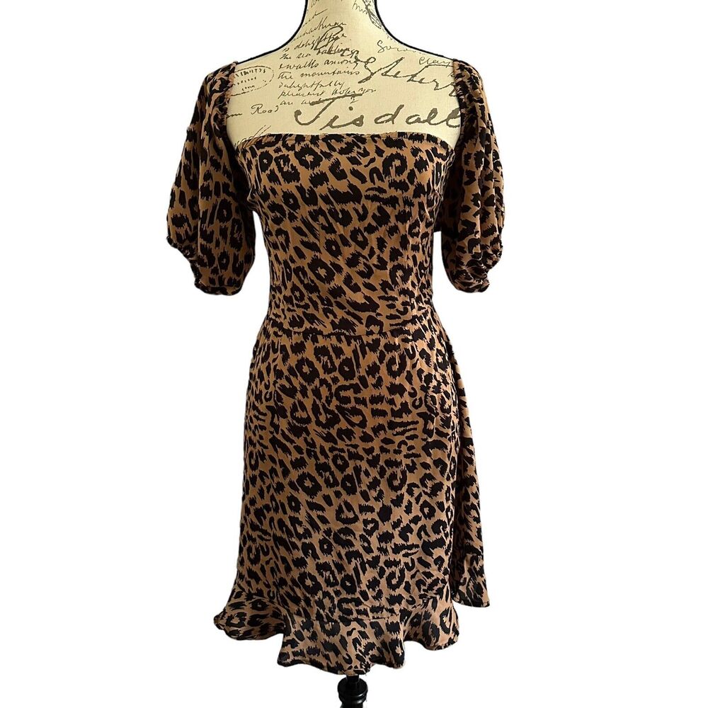 Missguided Cheetah Leopard Animal Print Double Tie Back‎ Dress US 8 UK 12 N21